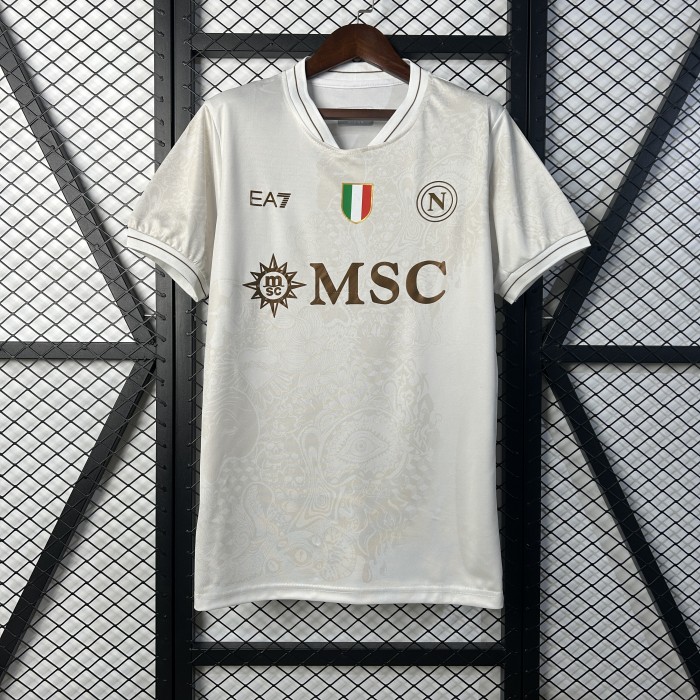 with Scudetto Patch Fan Version 2025-2026 Calcio Napoli Away White Football Shirt Napoles Soccer Training Jersey