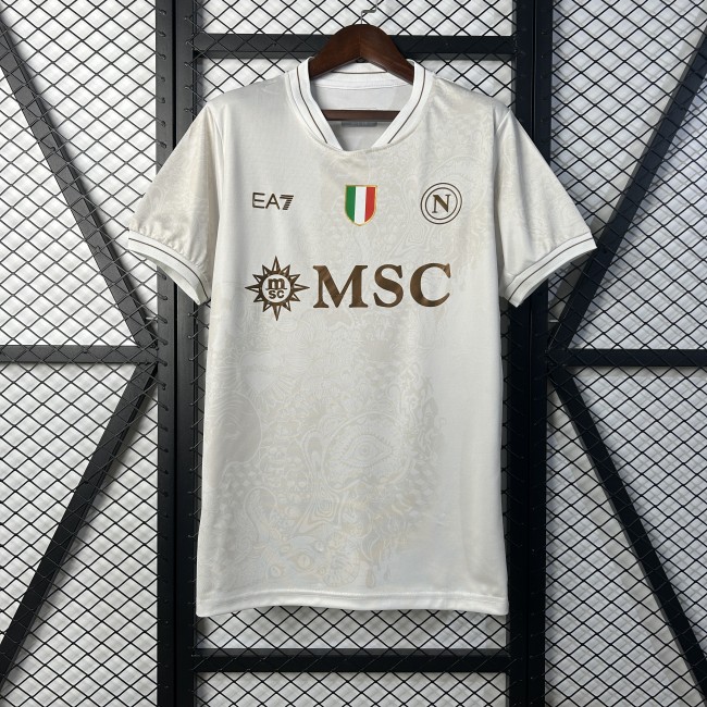with Scudetto Patch Fan Version 2025-2026 Calcio Napoli Away White Football Shirt Napoles Soccer Training Jersey
