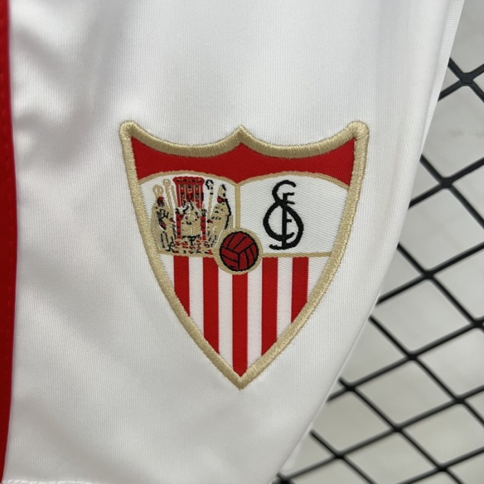 with Sponor Logo+Laliga Patch Youth Uniform Kids Kit Sevilla 2025-2026 Home Soccer Jersey Shorts Child Football Set