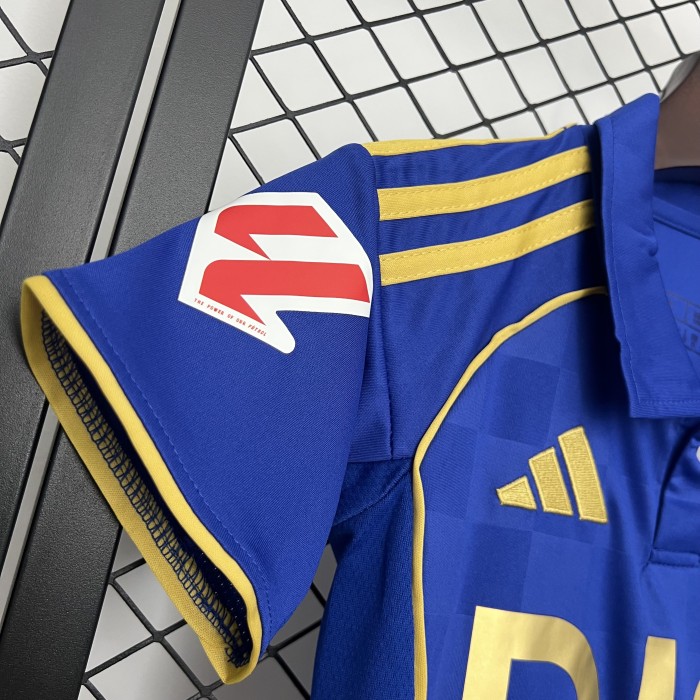 with LALIGA Patch Youth Uniform Kids Kit 2025-2026 Real Oviedo Home Soccer Jersey Shorts Child Football Set