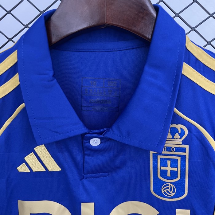 with LALIGA Patch Youth Uniform Kids Kit 2025-2026 Real Oviedo Home Soccer Jersey Shorts Child Football Set