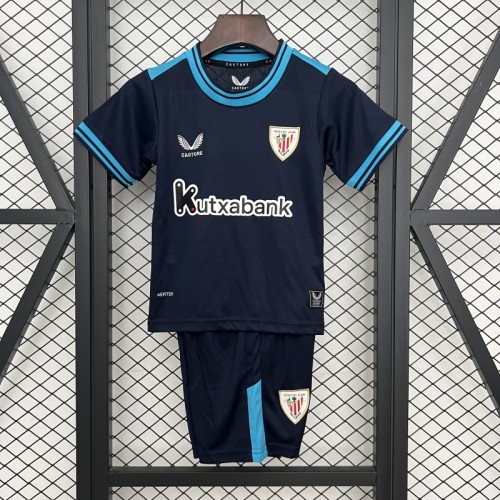 Youth Uniform Kids Kit 2025-2026 Athletic Bilbao Away Dark Blue Soccer Jersey Shorts Child Football Set