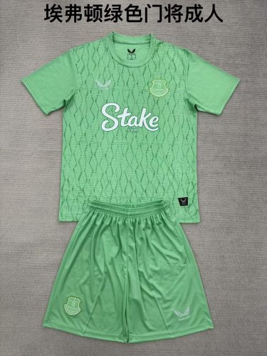 Youth Uniform Kids Kit Everton 2025-2026 Green Goalkeeper Soccer Jersey Shorts Child Football Set