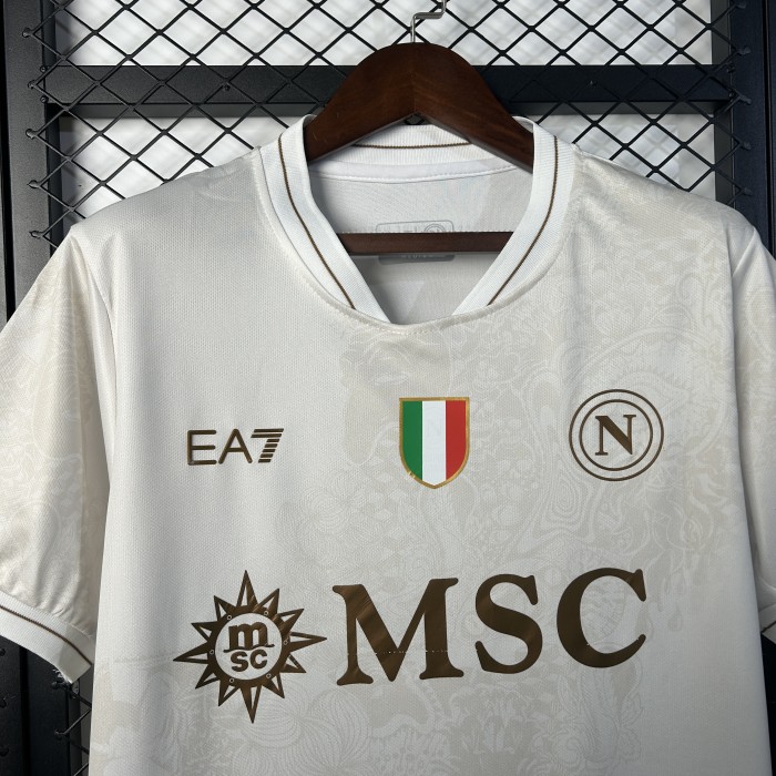 with Scudetto Patch Fan Version 2025-2026 Calcio Napoli Away White Football Shirt Napoles Soccer Training Jersey