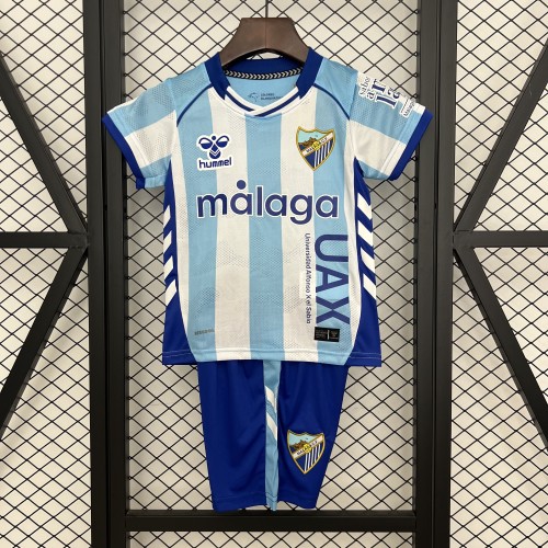 with LALIGA Patch Youth Uniform Kids Kit 2025-2026 Malaga Home Soccer Jersey Shorts Child Football Set