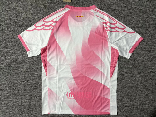 Barca Camisetas de Futbol Fans Version 2025-2026 Barcelona White/Pink Soccer Jersey