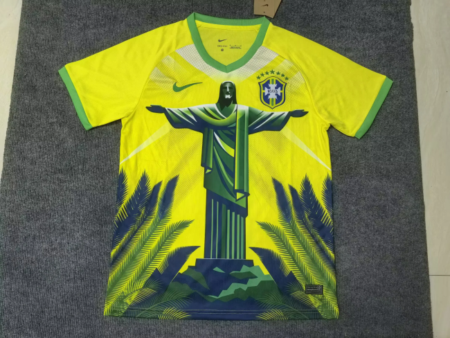 Fan Version 2025 Brazil Yellow/Green Jesus Edition Soccer Jersey Brasil Camisetas de Futbol