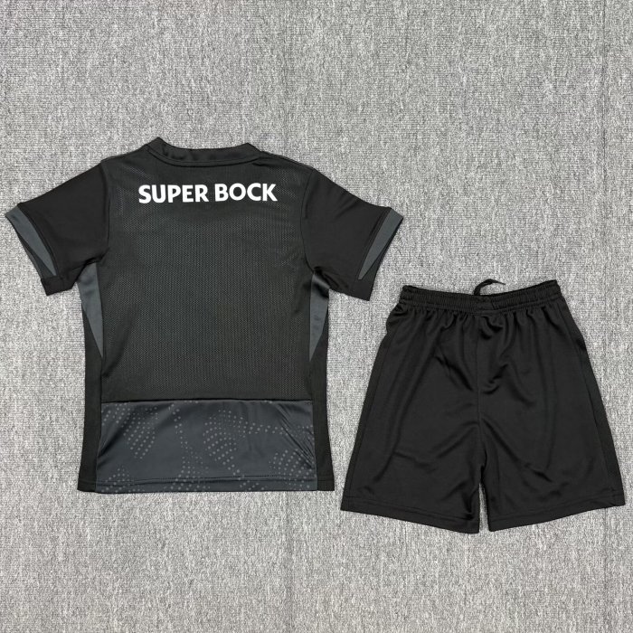 Youth Uniform Kids Kit 2025-2026 Sporting Lisbon Third Away Black Soccer Jersey Shorts Child Football Set