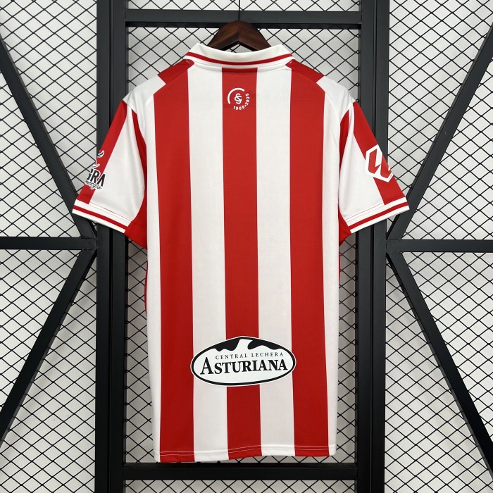 with LALIGA Patch Fans Version 2025-2026 Sporting Gijon Home Soccer Jersey Football Shirt