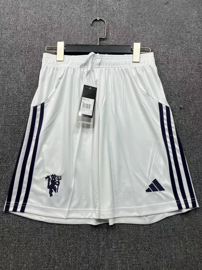 Fan Version 2025-2026 Manchester United Away White Soccer Shorts Football Shorts