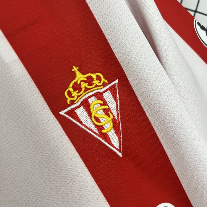 with LALIGA Patch Fans Version 2025-2026 Sporting Gijon Home Soccer Jersey Football Shirt