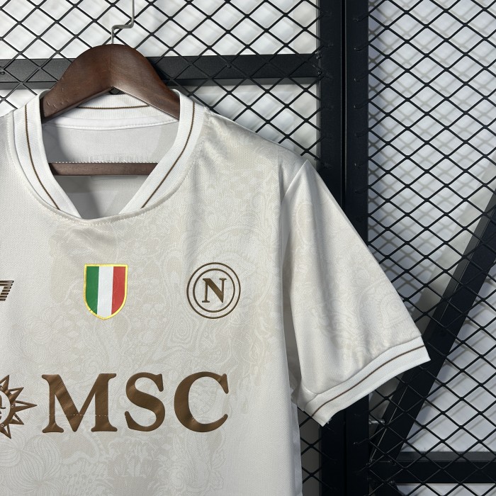 with Scudetto Patch Fan Version 2025-2026 Calcio Napoli Away White Football Shirt Napoles Soccer Training Jersey