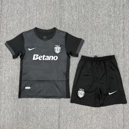 Youth Uniform Kids Kit 2025-2026 Sporting Lisbon Third Away Black Soccer Jersey Shorts Child Football Set