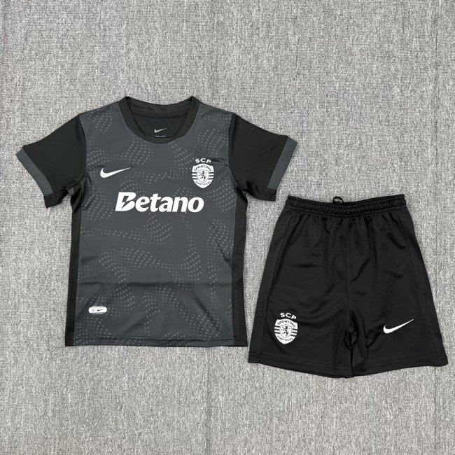 Youth Uniform Kids Kit 2025-2026 Sporting Lisbon Third Away Black Soccer Jersey Shorts Child Football Set