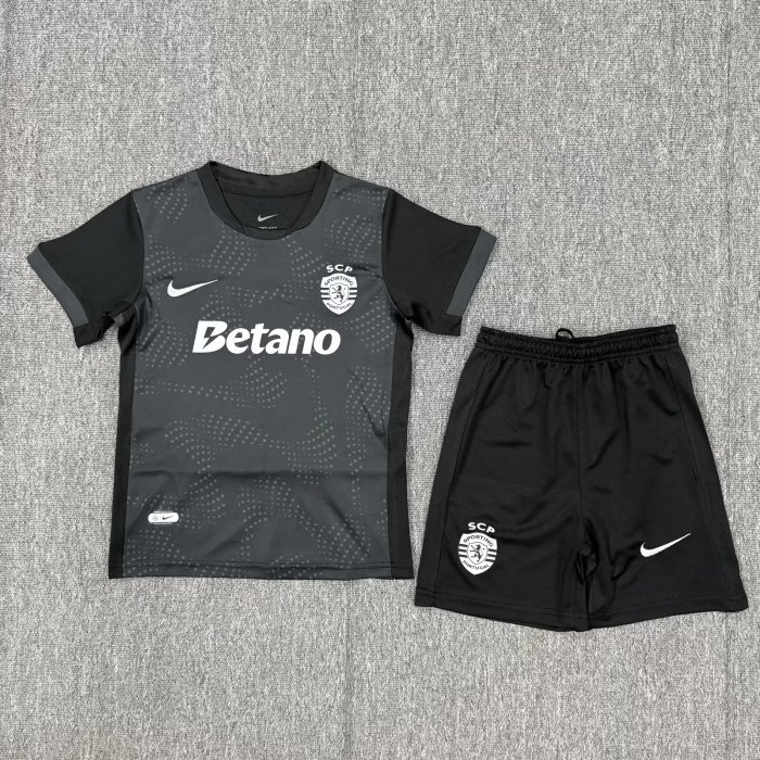 Youth Uniform Kids Kit 2025-2026 Sporting Lisbon Third Away Black Soccer Jersey Shorts Child Football Set