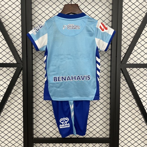with LALIGA Patch Youth Uniform Kids Kit 2025-2026 Malaga Home Soccer Jersey Shorts Child Football Set