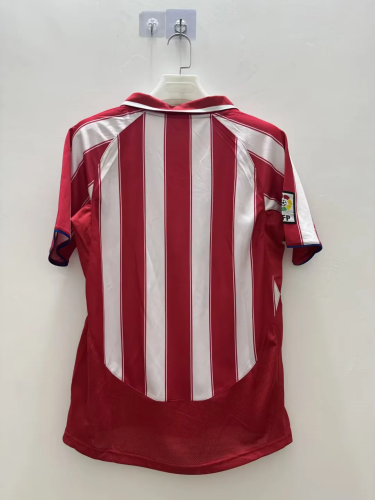 with Sponor Logo+LFP Patch Retro Jersey 2003-2004 Atletico Madrid Home Soccer Jersey Vintage Football Shirt