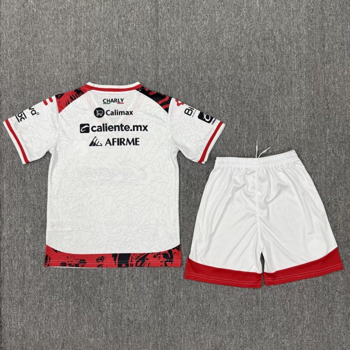Youth Uniform Kids Kit 2025-2026 Xolos de Tijuana Away White Soccer Jersey Shorts Child Football Set