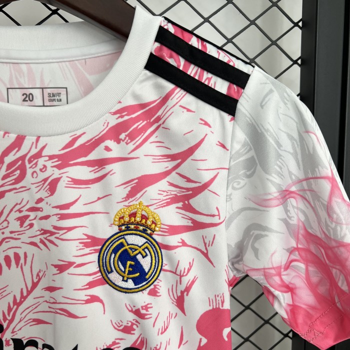 Youth Uniform Kids Kit 2025-2026 Real Madrid Pink/Black Dragon Soccer Jersey Shorts Child Football Set