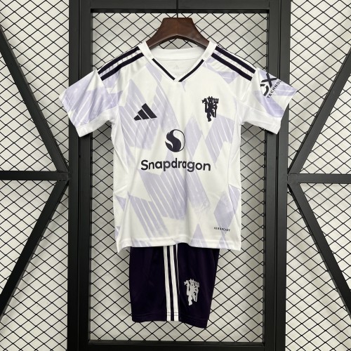 Youth Uniform Kids Kit 2025-2026 Manchester United Away Soccer Jersey Shorts Child Football Set