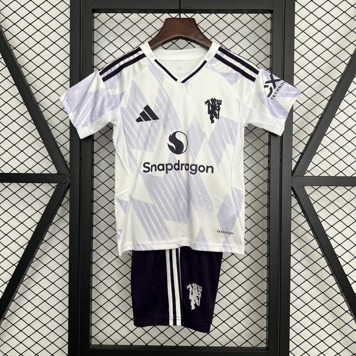 Youth Uniform Kids Kit 2025-2026 Manchester United Away Soccer Jersey Shorts Child Football Set