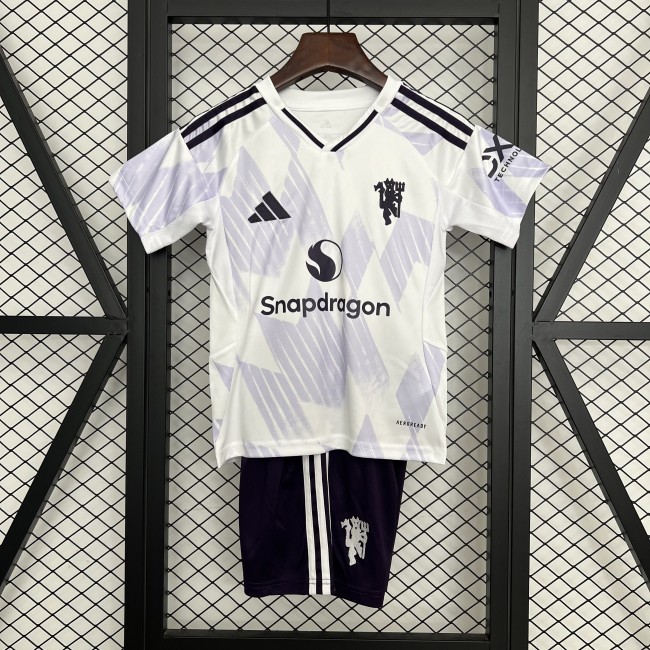 Youth Uniform Kids Kit 2025-2026 Manchester United Away Soccer Jersey Shorts Child Football Set