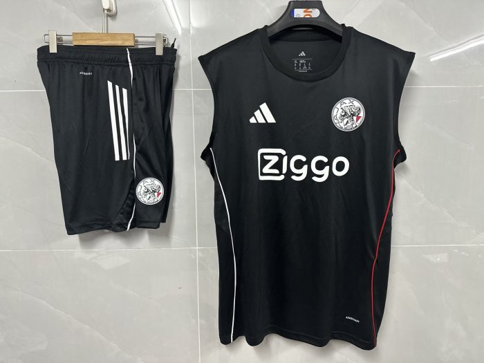 Adult Uniform 2025-2026 Ajax Black Soccer Training Vest and Shorts Football Set