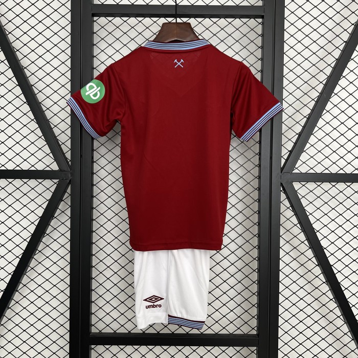 Youth Uniform Kids Kit West Ham United 2025-2026 Home Soccer Jersey Shorts Child Football Set