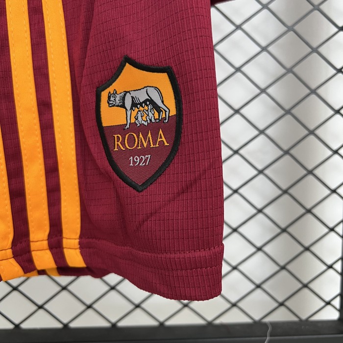 without sponor logo Youth Uniform Kids Kit As Roma 2025-2026 Home Soccer Jersey Shorts Child Football Set