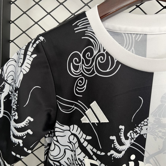 Youth Uniform Kids Kit 2025-2026 Real Madrid Black/White Dragon Soccer Jersey Shorts Child Football Set