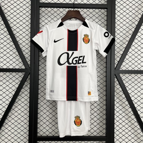 with LALIGA Patch Youth Uniform Kids Kit 2025-2026 Mallorca Away White Soccer Jersey Shorts Child Football Set