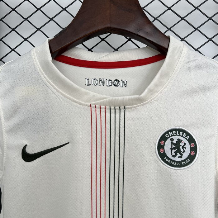 without Sponor Logo Youth Uniform Kids Kit 2025-2026 Chelsea Away White Soccer Jersey Shorts Child Football Set
