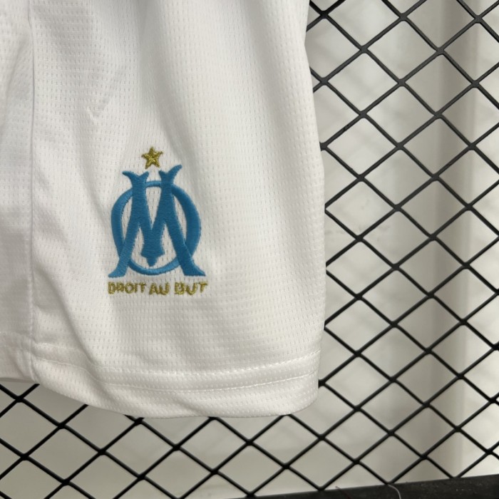 Youth Uniform Kids Kit 2025-2026 Marseille Home Soccer Jersey Shorts Child Football Set