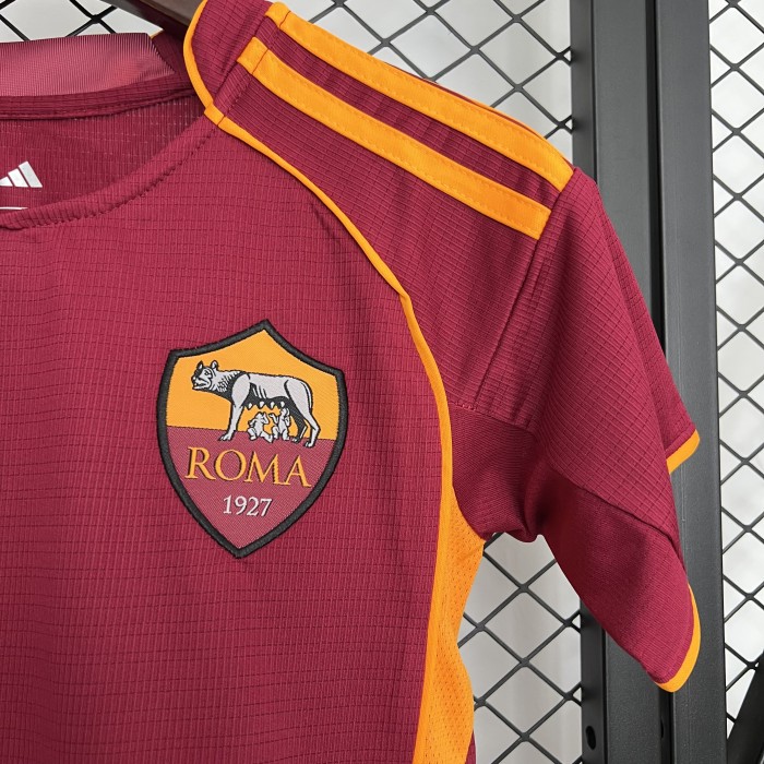 without sponor logo Youth Uniform Kids Kit As Roma 2025-2026 Home Soccer Jersey Shorts Child Football Set