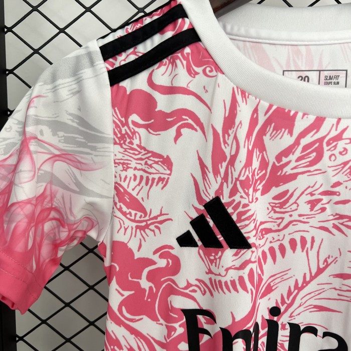 Youth Uniform Kids Kit 2025-2026 Real Madrid Pink/Black Dragon Soccer Jersey Shorts Child Football Set