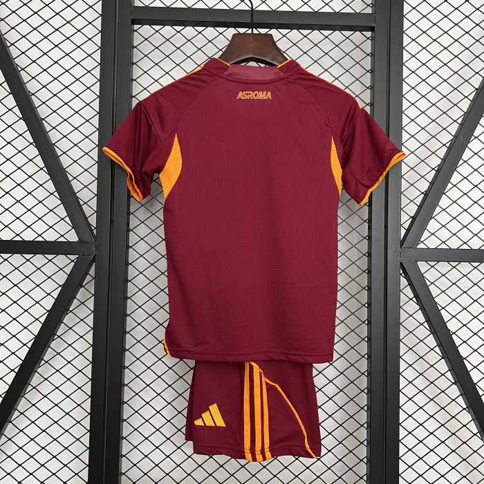 without sponor logo Youth Uniform Kids Kit As Roma 2025-2026 Home Soccer Jersey Shorts Child Football Set