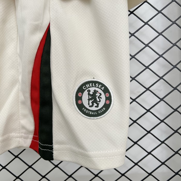 without Sponor Logo Youth Uniform Kids Kit 2025-2026 Chelsea Away White Soccer Jersey Shorts Child Football Set
