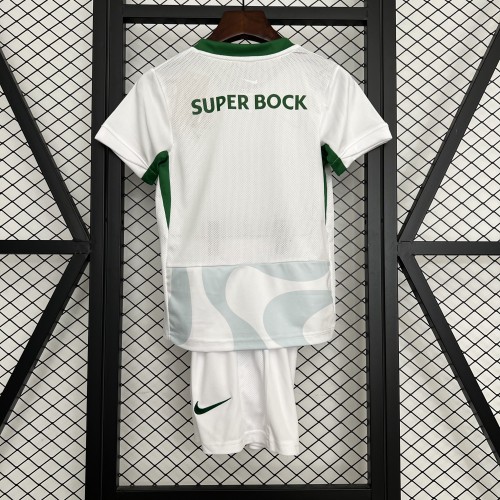 Youth Uniform Kids Kit 2025-2026 Sporting Lisbon Away White Soccer Jersey Shorts Child Football Set