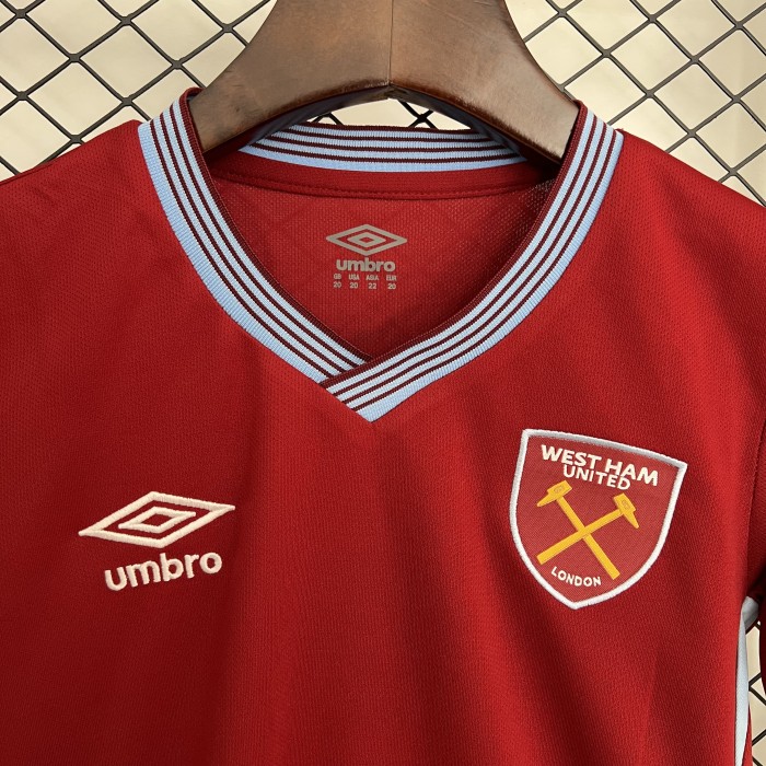 Youth Uniform Kids Kit West Ham United 2025-2026 Home Soccer Jersey Shorts Child Football Set