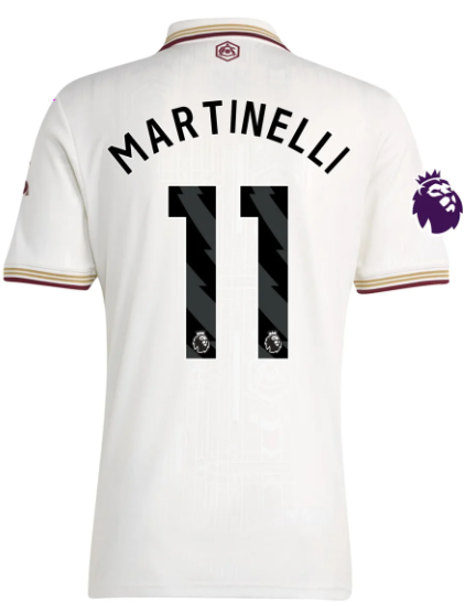 with EPL Patch Fan Version Arsenal 2025-2026 Martinelli 11 Third Away White Soccer Jersey Football Shirt