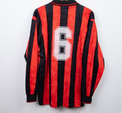 Long Sleeve Retro AC Maillot 1993-1994 AC Milan 6 Home Soccer Jersey Vintage LS Football Shirt