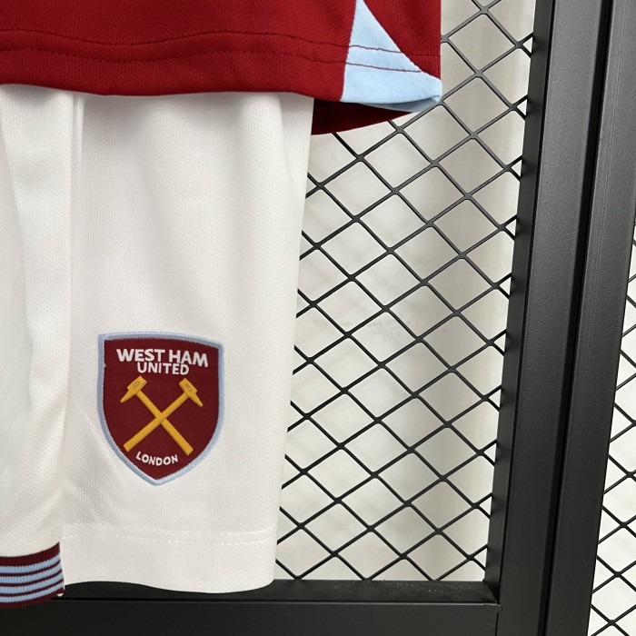 Youth Uniform Kids Kit West Ham United 2025-2026 Home Soccer Jersey Shorts Child Football Set