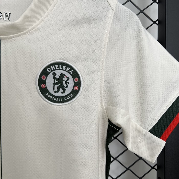 without Sponor Logo Youth Uniform Kids Kit 2025-2026 Chelsea Away White Soccer Jersey Shorts Child Football Set