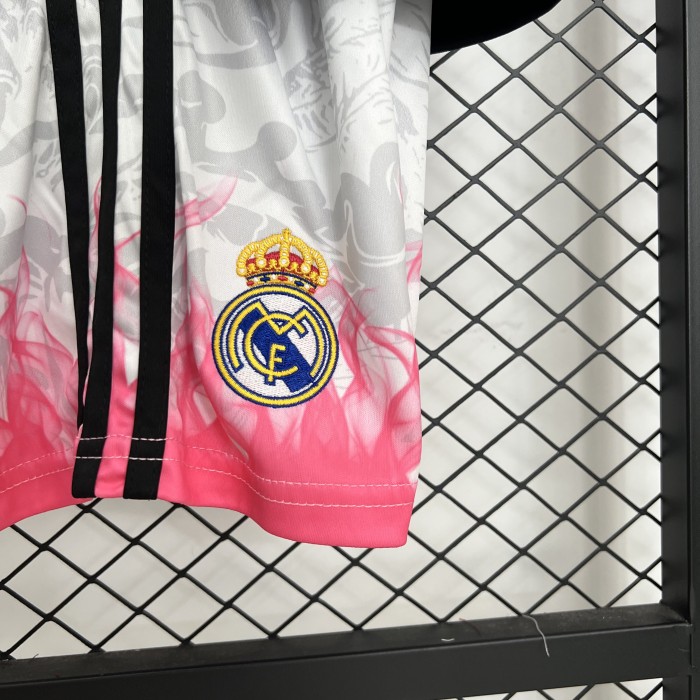 Youth Uniform Kids Kit 2025-2026 Real Madrid Pink/Black Dragon Soccer Jersey Shorts Child Football Set