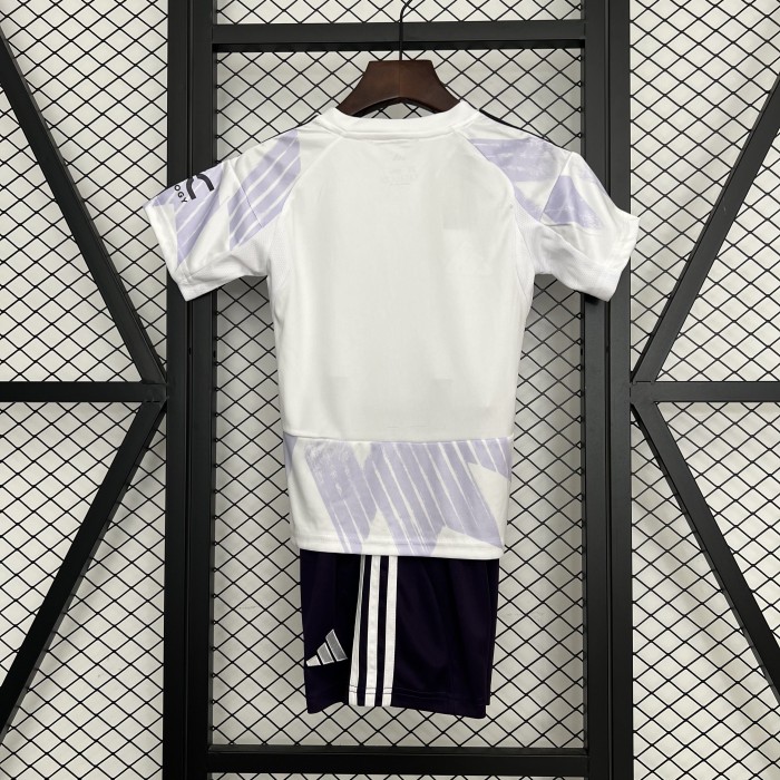Youth Uniform Kids Kit 2025-2026 Manchester United Away Soccer Jersey Shorts Child Football Set