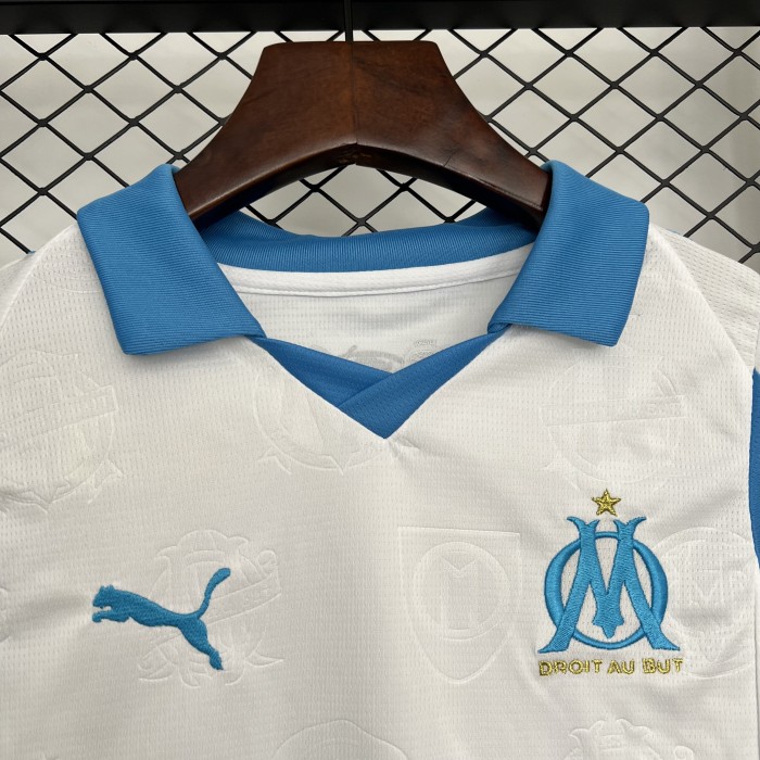 Youth Uniform Kids Kit 2025-2026 Marseille Home Soccer Jersey Shorts Child Football Set