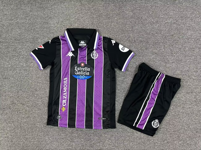 with LALIGA Patch Youth Uniform Kids Kit 2025-2026 Real Sociedad Away Black/Purple Soccer Jersey Shorts Child Football Set