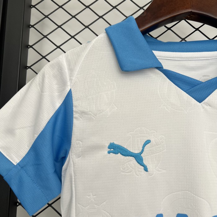 Youth Uniform Kids Kit 2025-2026 Marseille Home Soccer Jersey Shorts Child Football Set