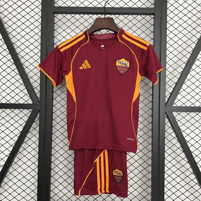 without sponor logo Youth Uniform Kids Kit As Roma 2025-2026 Home Soccer Jersey Shorts Child Football Set