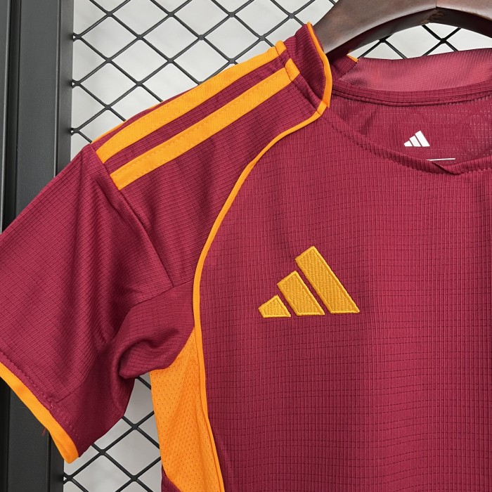 without sponor logo Youth Uniform Kids Kit As Roma 2025-2026 Home Soccer Jersey Shorts Child Football Set